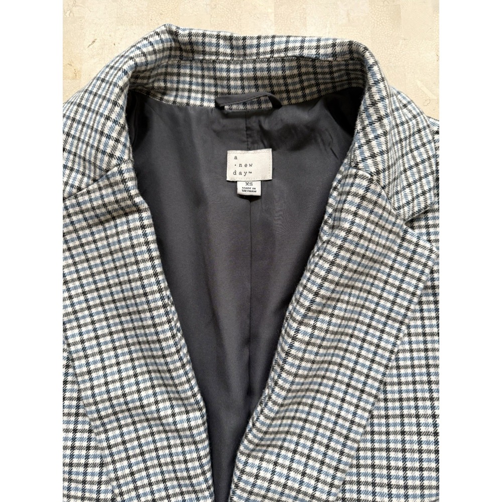 A New Day Oversized Plaid One Button Blazer Size XS Pocket‎ Blue Gray Academia - Picture 4 of 5